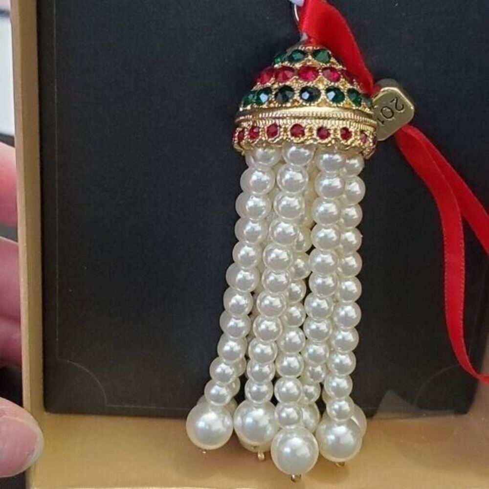 Monet gold tone and faux pearl ornament
